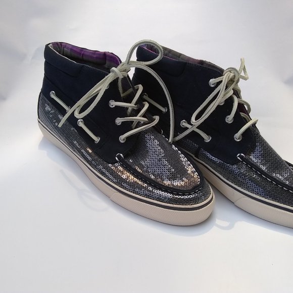Sperry Top-Sider Shoes Women's 10M Boat High Top Bl/Silver Sequin Not Worn EUC - Picture 1 of 13
